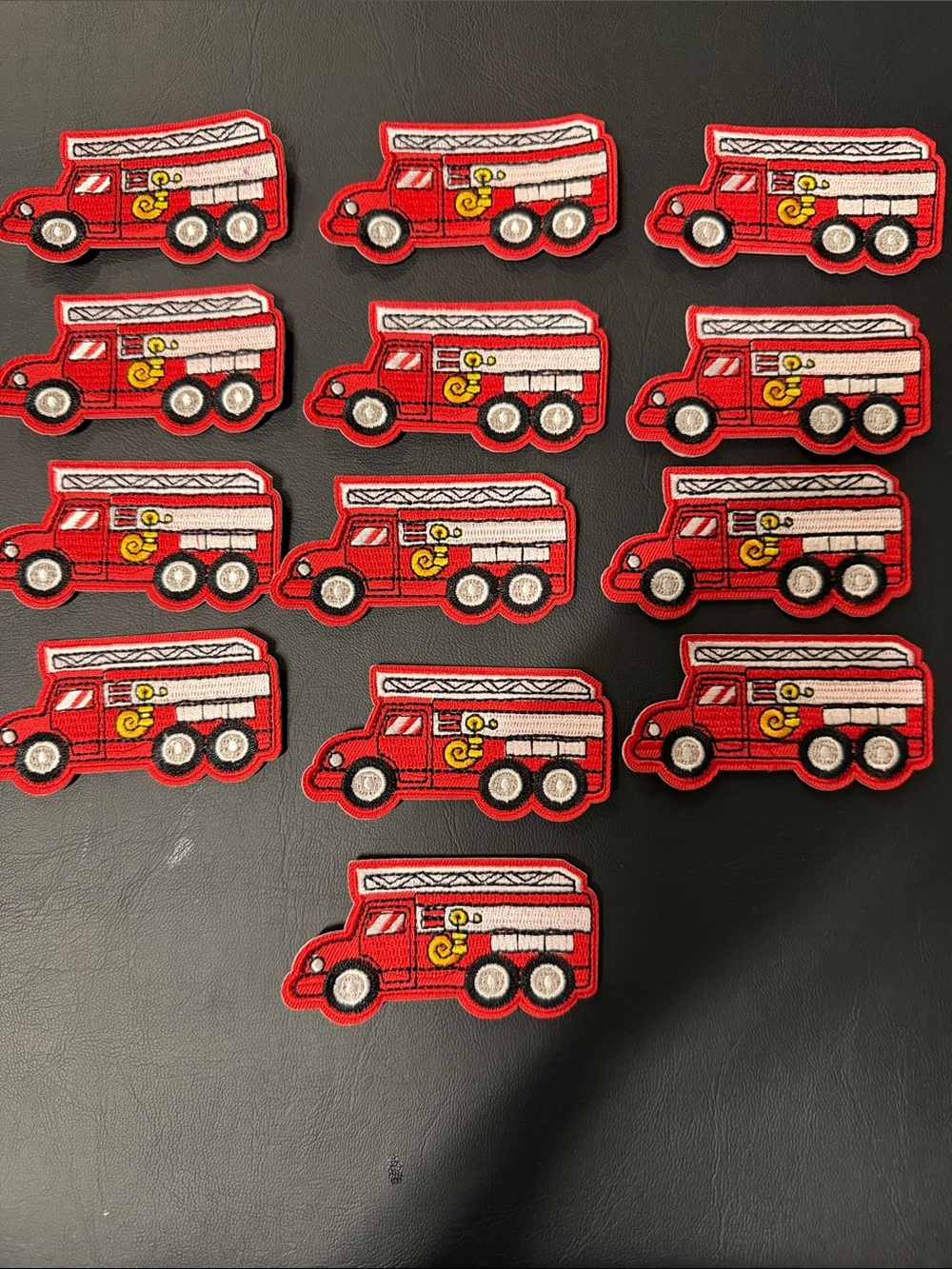 Red Fire Truck Iron-On Patches - Kids Accessory - set of 13